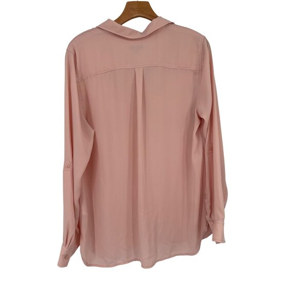 Talbots Womens blush Pink Long roll tab Sleeve  Blouse size large  career - Picture 3 of 4
